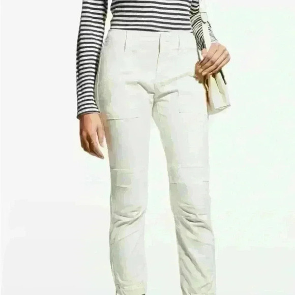 FRAME Banded Bottom Moto Pants Off White Cropped Relaxed Denim Size 33 NWT - Picture 1 of 15